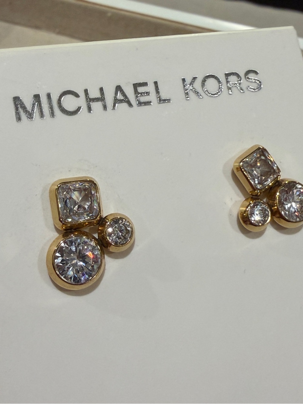 Michael Kors Gold Tone Multi-Cut Crystal Cluster Stud Earrings